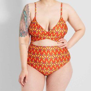 Orange and Yellow Bird-Themed Bathing Suit 2X